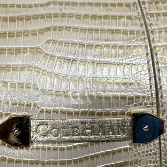 Cole Haan Paige Exotic Metallic Snake Skin Patchwork Shoulder Bag Gold Bronze - Picture 5 of 5